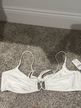 Windsor White Satin Bandeau Bikini Top with Rhinestone Ring